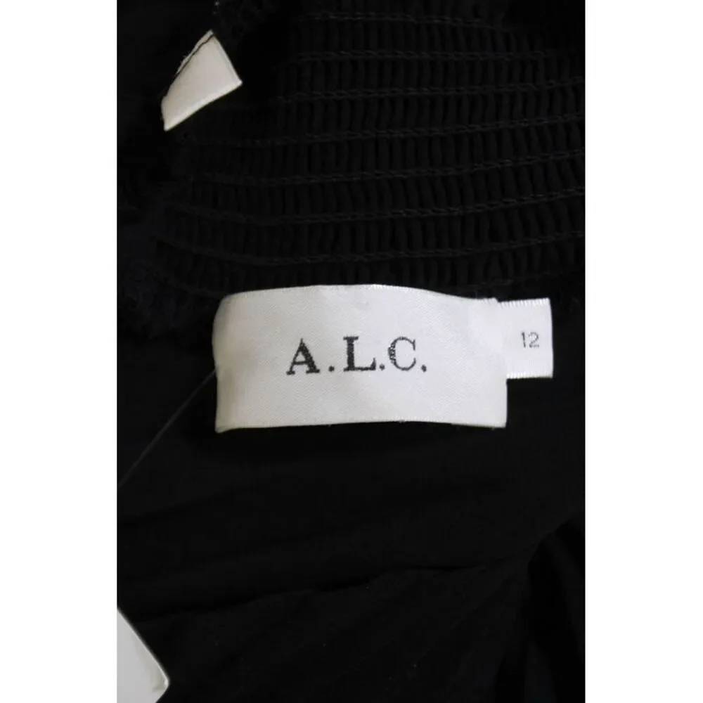 ALC Womens Sleeveless Mock Neck Pleated Midi Shift Dress Black Size 12_6